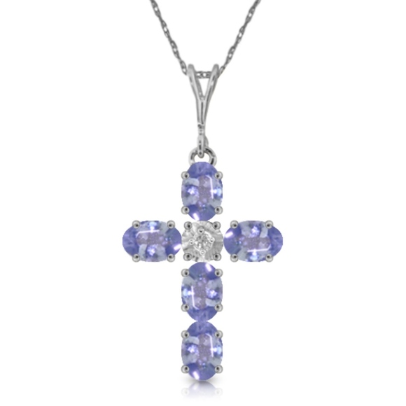 Galaxy Gold Products Jewelry - 14K. GOLD CROSS WITH NATURAL DIAMOND & TANZANITES